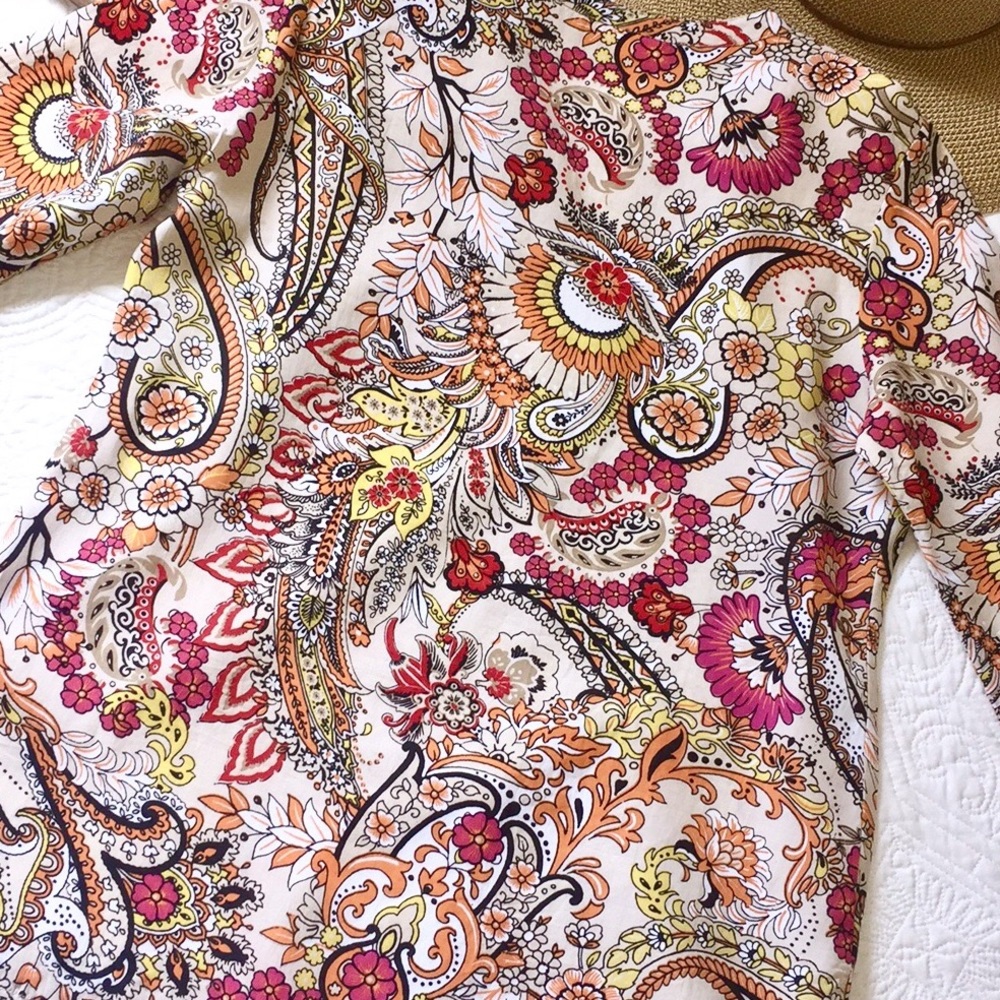 Pappagallo Paisley Floral Print Tunic Top - Picture 6 of 10